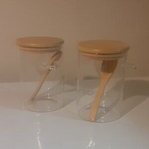 Wooden Glass Jars Set